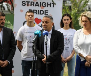 02.09.2022., Zagreb - Organizatori ZAGREB STRAIGHT PRIDE-a odrzali su konferenciju za medije kako bi upoznali javnost sa ciljevima inicijative.  Ljiljana Juric, Zeljko Tokic, Ljiljana Dragic, Alin Kavur, Ivan Kuk.  Photo: Jurica Galoic/PIXSELL
