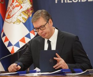 08, October, 2022, Belgrade - The President of the Republic of Serbia, Aleksandar Vucic, addressed the citizens at the Palace of Serbia. Aleksandar Vucic. Photo: M.M./ATAImages

08, oktobar, 2022, Beograd - Predsednik Republike Srbije Aleksandar Vucic obratio se gradjanima u Palati Srbija.   Photo: M.M./ATAImages/PIXSELL