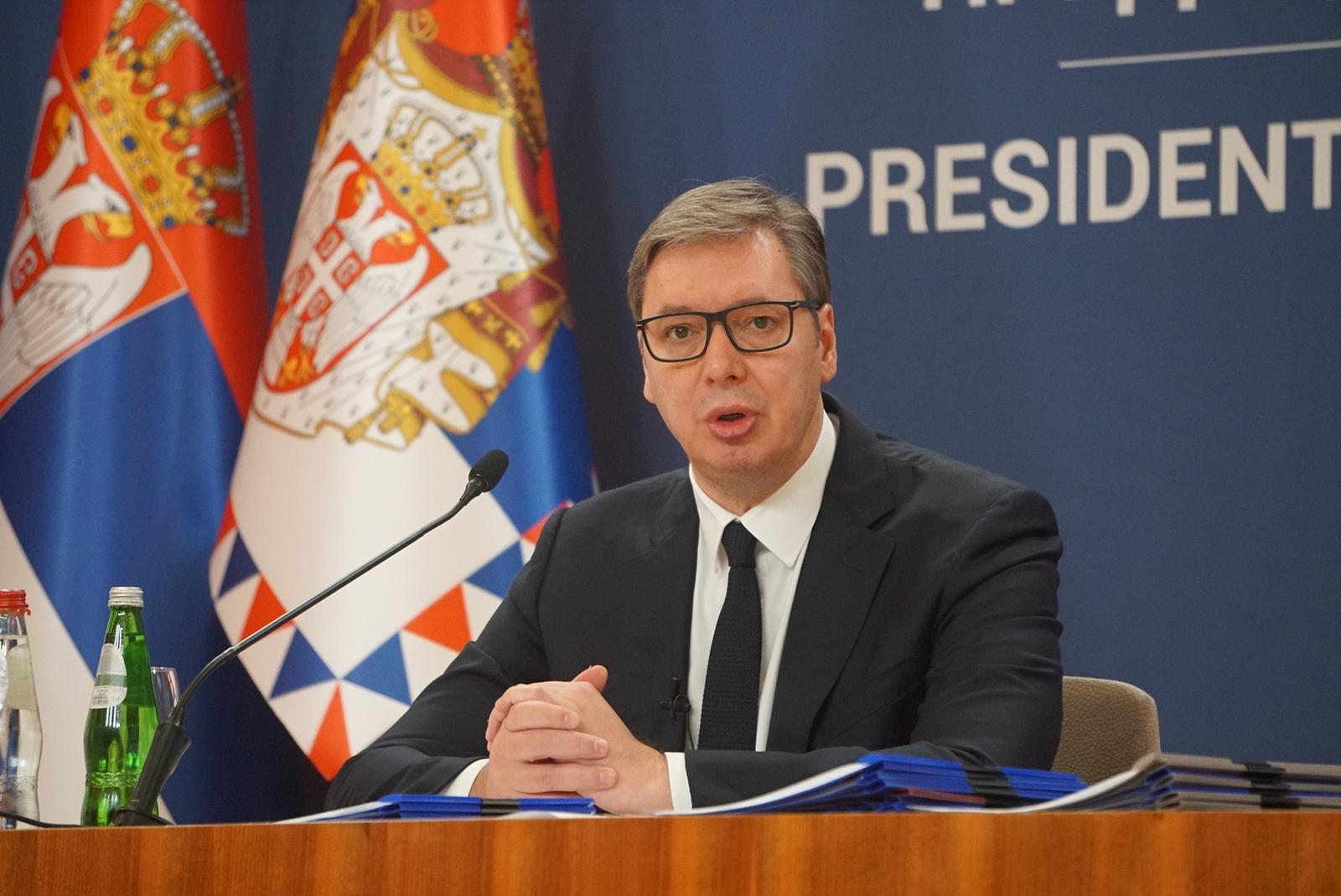 08, October, 2022, Belgrade - The President of the Republic of Serbia, Aleksandar Vucic, addressed the citizens at the Palace of Serbia. Aleksandar Vucic. Photo: M.M./ATAImages

08, oktobar, 2022, Beograd - Predsednik Republike Srbije Aleksandar Vucic obratio se gradjanima u Palati Srbija.   Photo: M.M./ATAImages/PIXSELL