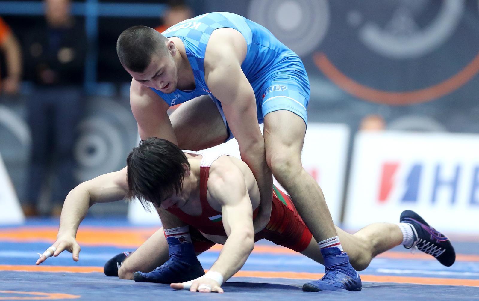 Zagreb: UWW Grand Prix Zagreb Open 2019., Karlo Kodrić - Daniel Tihomirov Aleksandrov 09.02.2019., Zagreb,  Dom sportova, Dvorana II - UWW Grand Prix Zagreb Open 2019. medjunarodni turnir u hrvanju grcko-rimskim stilom. Mec u kategoriji 82kg, Karlo Kodric, Hrvatska - Daniel Tihomirov Aleksandrov, Bugarska.rPhoto: Igor Kralj/PIXSELLr