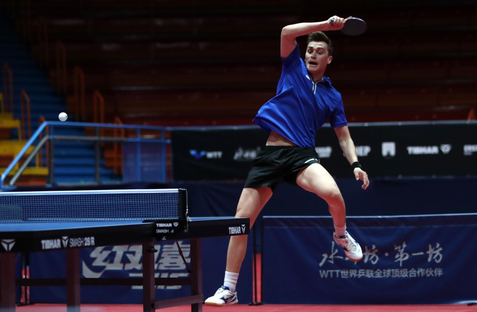 16.06.2022., Zagreb - Dom sportova, dvorana 2. Stolni tenis, WTT - Zagreb 2022, prvo kolo glavnog turnira - muski pojedinacno. Filip Zeljko - Chen CE Wang. Filip Zeljko.  Photo: Sanjin Strukic/PIXSELL
