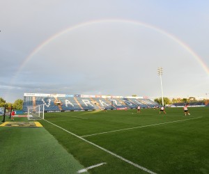 20.08.2022., Varazdin -TIjekom utakmice izmedju Sibenika i Varazdina stvorila se duga iznad stadiona Varteks. Photo: Vjeran Zganec Rogulja/PIXSELL