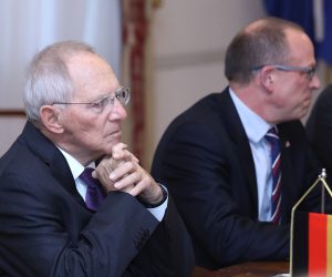 20.11.2019., Zagreb -Predsjednik Hrvatskoga sabora Gordan Jandrokovic primio je danas predsjednika Parlamenta Savezne Republike Njemacke Wolfganga Schaublea. rPhoto: Patrik Macek/PIXSELL