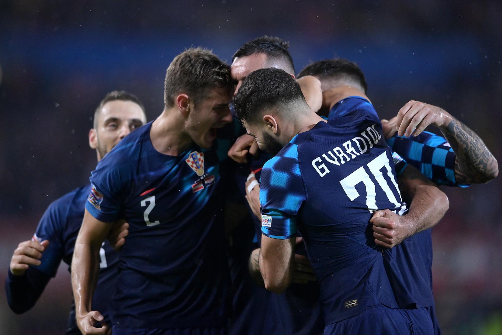 25.09.2022., stadion Ernst Happel, Bec, Austrija - UEFA Liga nacija, Liga A, skupina 1, 6. kolo, Austrija - Hrvatska. Dejan Lovren, Josko Gvardiol, Josip Stanisic.  Photo: Igor Soban/PIXSELL