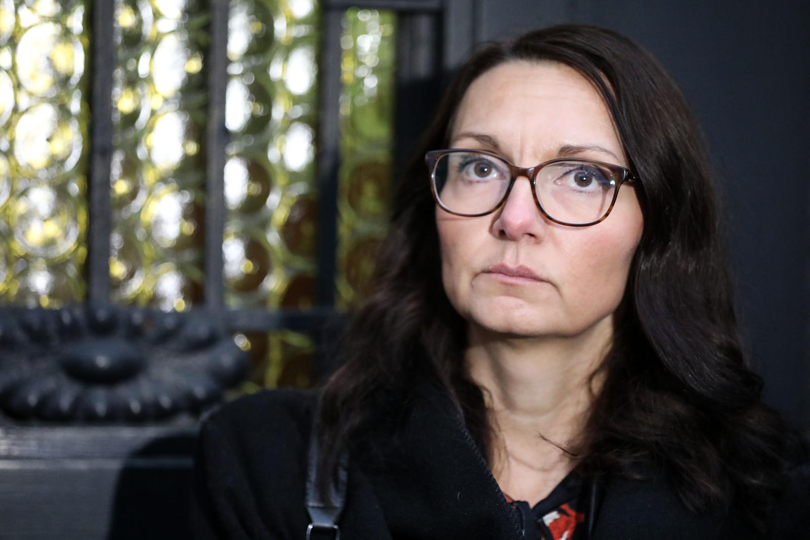 31.1.2022., Zagreb - Maja Djerek daje izjavu za medije ispred Ureda za suzbijanje korupcije i organiziranog kriminaliteta u Vlaskoj ulici. Photo: Marin Tironi/PIXSELL
