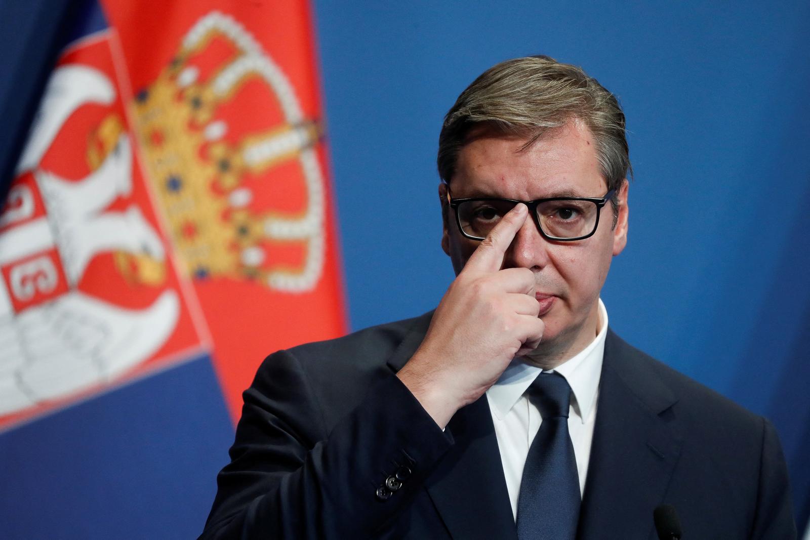 Serbian President Aleksandar Vucic attends a joint news conference with Hungarian Prime Minister Viktor Orban and Austrian Chancellor Karl Nehammer (both not pictured), in Budapest, Hungary October 3, 2022. REUTERS/Bernadett Szabo Photo: BERNADETT SZABO/REUTERS