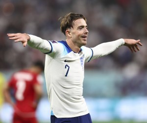 November 21, 2022, Doha, United Kingdom: Doha, Qatar, 21st November 2022. Jack Grealish of England celebrates scoring the sixth goal during the FIFA World Cup match at Khalifa International Stadium, Doha. (Credit Image: © David Klein/CSM via ZUMA Press Wire) (Cal Sport Media via AP Images)