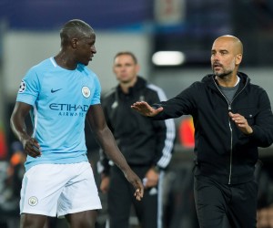 Rotterdam, Netherlands 08.03.2017, UEFA Champions League - 2017/18 Season, Gruppenphase - Gruppe F - 1. Spieltag, Feyenoord Rotterdam - Manchester City, Benjamin Mendy (ManC) und Trainer Pep Guardiola, Josep Guardiola (ManC) ( DeFodi001 *** Rotterdam Netherlands 08 03 2017 UEFA Champions League 2017 18 Season Group stage Group F 1 Matchday Feyenoord Rotterdam Manchester City Benjamin Mendy Mance and team manager Pep Guardiola Josep Guardiola Mance DeFodi001