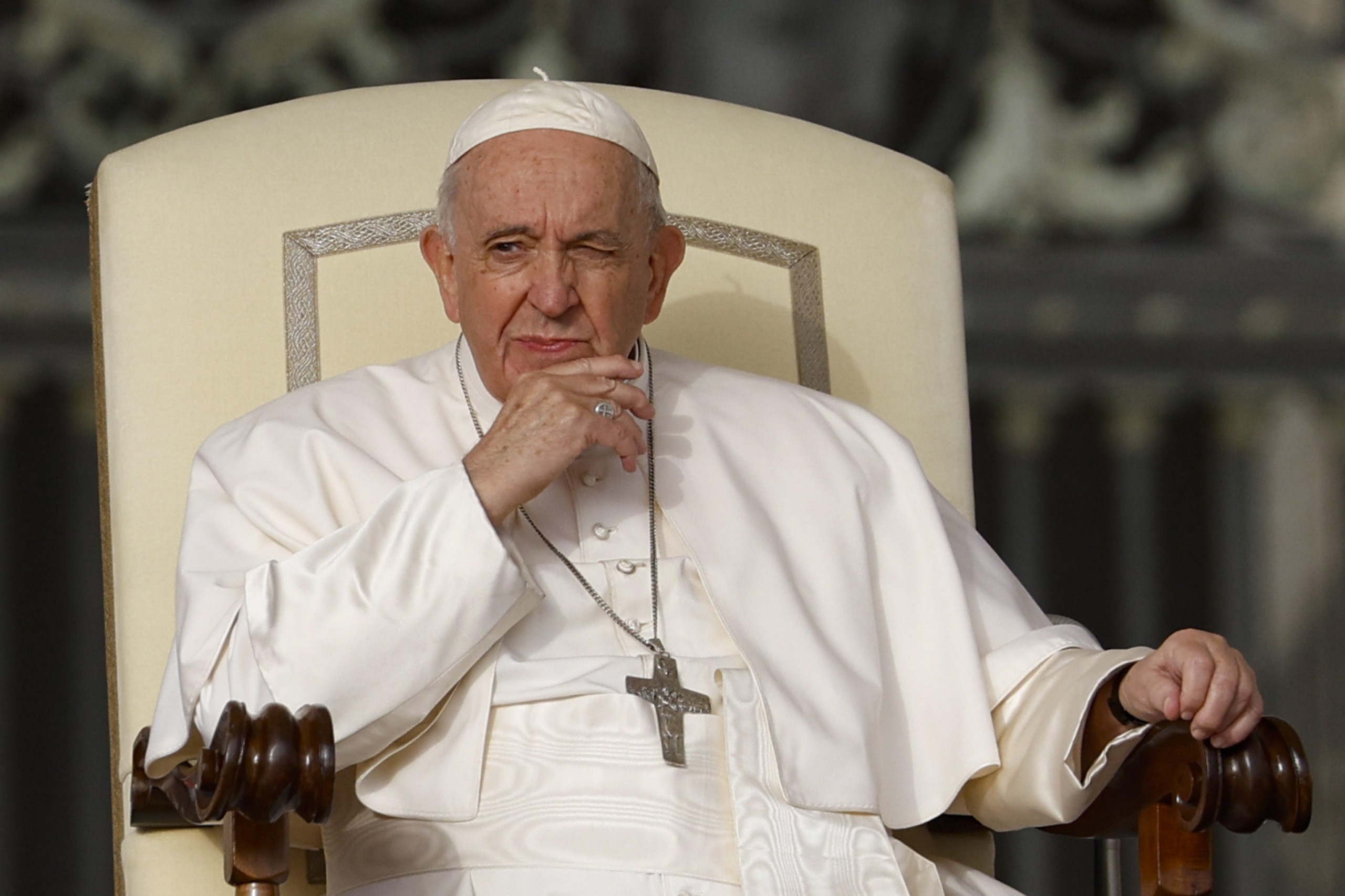 epa10266523 Pope Francis leads the weekly general audience in St Peter's Square at the Vatican, 26 October 2022.  EPA/FABIO FRUSTACI