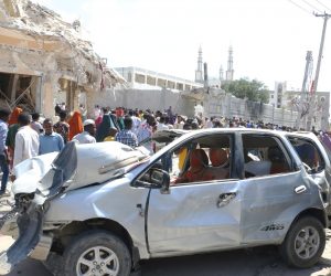 epa10274748 A damaged car in the aftermath of two explosions in Mogadishu, Somalia, 30 October 2022. At least 100 people were killed and over 300 were injured on 29 October, when two car bombs exploded at a busy junction near key government offices, Somali President Hassan Sheikh Mohamud said on 30 October during a media statement at the scene of the twin blasts. The attack occurred five years after a massive blast at the same location killed hundreds of people.  EPA/SAID YUSUF WARSAME