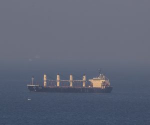 epa10281377 Cargo ship Rubymar, carrying Ukranian grain, at anchor in the Black Sea waiting for passing Bosphorus in Istanbul, Turkey, 02 November 2022. On 02 November Russian Defence Ministry in a statement announced Russia will resume its participation in the grain exports deal, after suspending its participation on 29 October.  EPA/TOLGA BOZOGLU