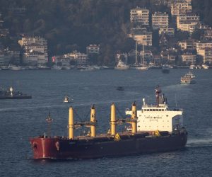 epa10281687 Cargo ship Zante, carrying Ukranian grain, sails on the Bosphorus Strait, in Istanbul, Turkey, 02 November 2022. On 02 November Russian Defence Ministry in a statement announced Russia will resume its participation in the grain exports deal, after suspending its participation on 29 October.  EPA/ERDEM SAHIN