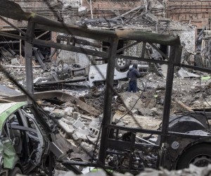 epa10284109 A man walks among debris after recent shelling in one of the factories in Kharkiv, Ukraine, 03 November 2022 amid Russia's military invasion. Kharkiv and surrounding areas have been the target of heavy shelling since February 2022, when Russian troops entered Ukraine starting a conflict that has provoked destruction and a humanitarian crisis. At the beginning of September, the Ukrainian army pushed Russian forces from occupied territory in the northeast of the country in counterattacks.  EPA/EUGENE TITOV