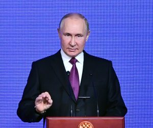 epa10286208 Russian President Vladimir Putin delivers a speech at a meeting with historians and representatives of traditional religions of Russia to mark the 10th anniversary of the re-establishment of the Russian Historical and Russian Military Historical Societies, as part of events dedicated to the National Unity Day, in Moscow, Russia, 04 November 2022. The National Unity Day (or Day of People's Unity) is annually celebrated in Russia on 04 November. The Unity Day a national holiday which this year marks the expulsion of Polish occupiers from the Kremlin in 1612.  EPA/EVGENY BYATOV/POOL MANDATORY CREDIT