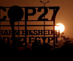 epa10286229 The sun sets behind the International Congress Center before the 2022 United Nations Climate Change Conference (COP27),  in Sharm El-Sheikh, in Egypt, 04 November 2022. The 2022 United Nations Climate Change Conference (COP27), running from 06 till 18 November in Sharm El-Sheikh, is expected to host one of the largest number of participants in the annual global climate conference of over 40,000 estimated attendees including heads of states and governments, civil society, media and other relevant stakeholders. The events will include Climate Implementation Summit, thematic days, flagship initiatives, and Green Zone activities engaging with climate and other global challenges.  EPA/SEDAT SUNA