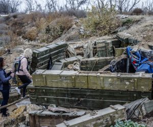 epa10290092 Volunteers of the 'World Foundation for Ukraine' inspect a former Russian military fortification at the northern Kherson region, 06 November 2022. The city of Kherson on the Black Sea coast was seized by Russia in the first month after its invasion of Ukraine on 24 February. Now it appears that Russia might be about to give up at least part of it as it prepares defensive lines for the winter.  EPA/HANNIBAL HANSCHKE