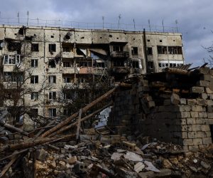 epa10290287 A destroyed residential building in Arkhanhelske, in the northern Kherson region, 06 November 2022. The city of Kherson on the Black Sea coast was seized by Russia in the first month after its invasion of Ukraine on 24 February. Now it appears that Russia might be about to give up at least part of it as it prepares defensive lines for the winter.  EPA/HANNIBAL HANSCHKE