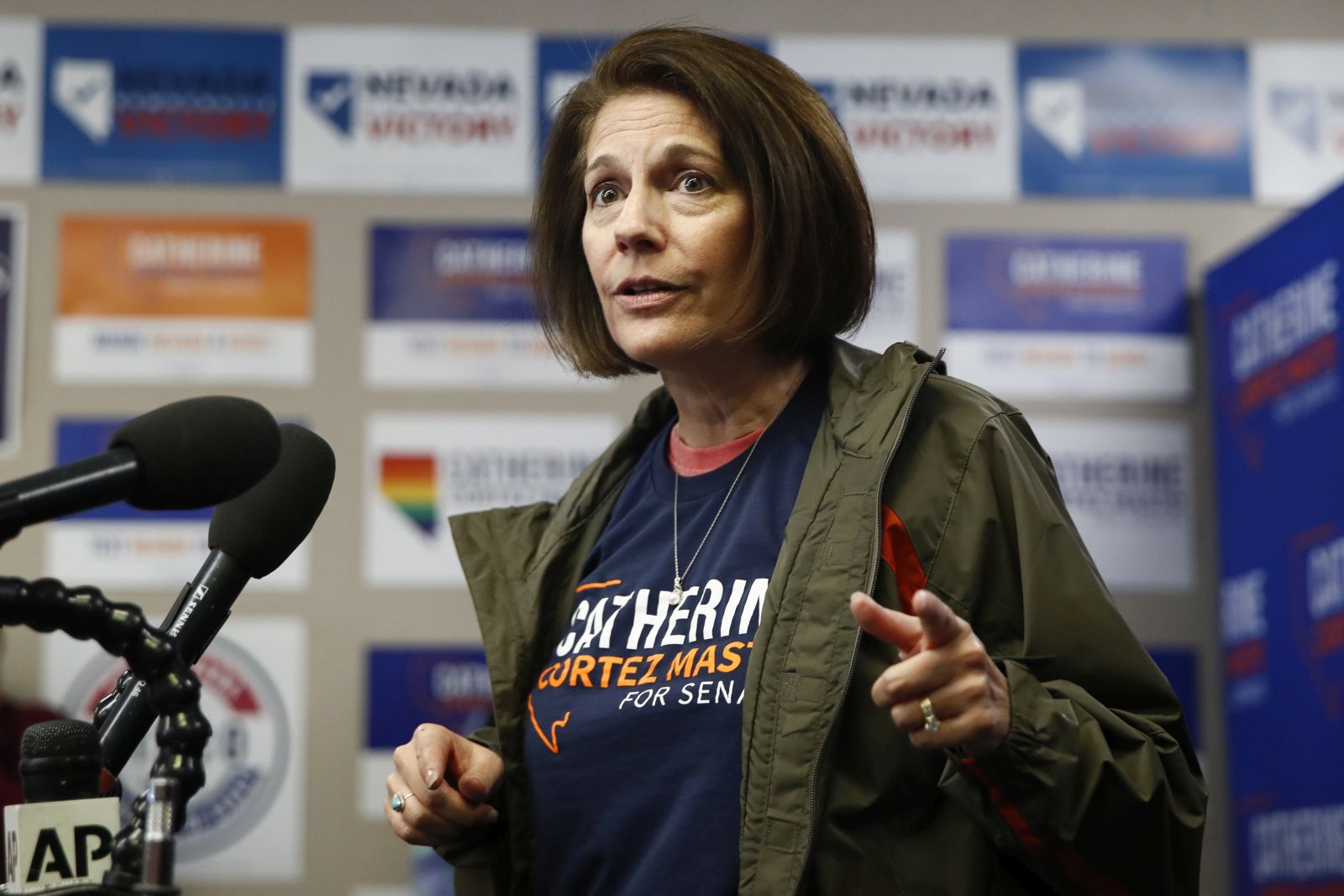 epa10292882 Democratic Senator from Nevada Catherine Cortez Masto speaks during a canvass kickoff event in Henderson, Nevada, USA, 07 November 2022. The US midterm elections are held every four years at the midpoint of each presidential term and this year include elections for all 435 seats in the House of Representatives, 35 of the 100 seats in the Senate and 36 of the 50 state governors as well as numerous other local seats and ballot issues.  EPA/CAROLINE BREHMAN