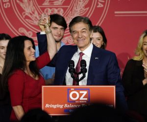 epa10295171 Republican Senate candidate in Pennsylvania Dr. Mehmet Oz delivers remarks at his election night party in Newtown, Pennsylvania, USA, 08 November 2022. The US midterm elections are held every four years at the midpoint of each presidential term and this year include elections for all 435 seats in the House of Representatives, 35 of the 100 seats in the Senate and 36 of the 50 state governors as well as numerous other local seats and ballot issues.  EPA/SHAWN THEW