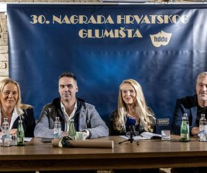 Zagreb, 11.11.2022 - Konferencija za medije povodom jubilarne, 30. dodjele Nagrade hrvatskog glumišta. Na slici Marija Filipović, Ivica Pucar, Perica Martinović i  Goran Merčep.
Foto Hina/ Dario GRZELJ/ dag