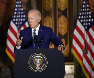 epa10305510 U.S. President Joe Biden speaks during a press conference ahead of the G20 Summit in Nusa Dua, Bali, Indonesia, 14 November 2022. The 17th Group of Twenty (G20) Heads of State and Government Summit will be held in Bali from 15 to 16 November 2022.  EPA/AKBAR NUGROHO GUMAY / POOL