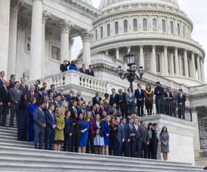 epa10306875 Representatives-elect pose for a group photo outside the US Capitol in Washington, DC, USA, 15 November 2022. Though the makeup of the House is still unsettled, Republicans are poised to take over the majority.  EPA/JIM LO SCALZO