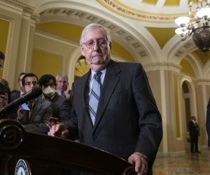 epa10307634 Senate Minority Leader Mitch McConnell (C) participates in a news conference following a Republican policy luncheon on Capitol Hill in Washington, DC, USA, 15 November 2022. Republicans will hold an election to choose the Republican Senate leadership, with Republican Senator of Florida Rick Scott challenging Senate Minority Leader Mitch McConnell.  EPA/MICHAEL REYNOLDS