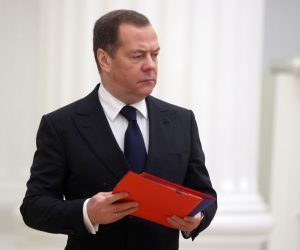 epa10312551 Deputy head of Russia's Security Council Dmitry Medvedev arrives for a meeting of Russian President Putin with members of the Russian Security Council at the Kremlin in Moscow, Russia, 18 November 2022.  EPA/MIKHAIL METZEL / SPUTNIK / KREMLIN POOL MANDATORY CREDIT