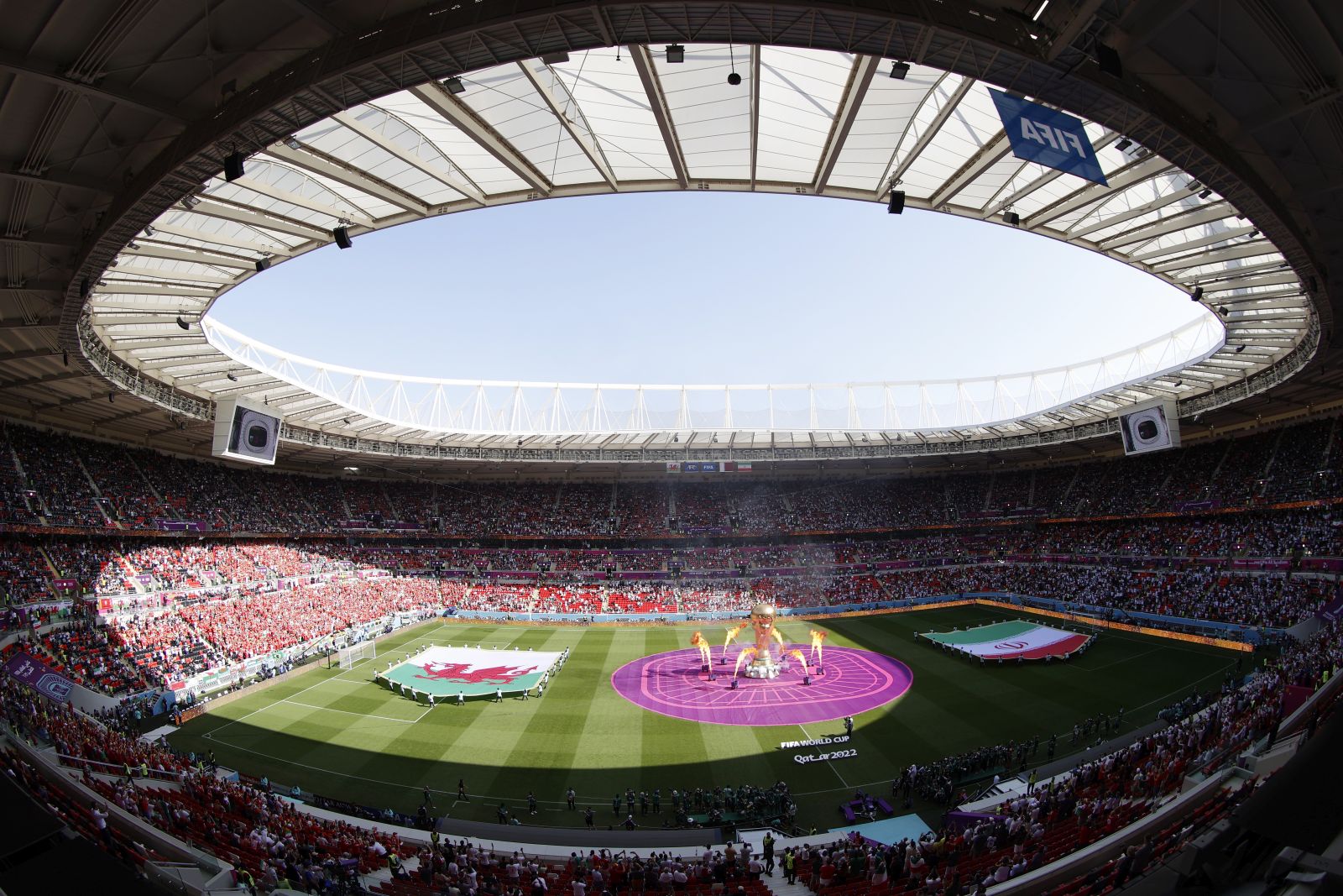 epa10326876 General view of the stadium before the start of the FIFA World Cup 2022 group B soccer match between Wales and Iran at Ahmad bin Ali Stadium in Doha, Qatar, 25 November 2022.  EPA/Rungroj Yongrit
