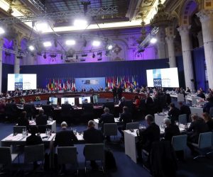 epa10336128 A general view during the NATO Foreign Ministers Meeting held at Parliament Palace in Bucharest, Romania, 29 November 2022. Foreign Ministers from NATO countries gather in Romania's capital on 29 and 30 November 2022 to tackle Russia’s invasion in Ukraine, NATO’s support for Kyiv administration and regional partners and to find new ways to strengthen the Eastern flank of the alliance.  EPA/ROBERT GHEMENT