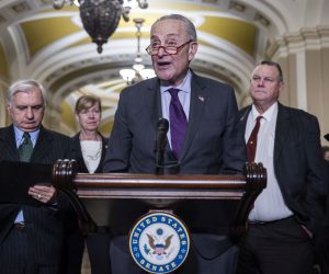 epa10337320 Democratic Senate Majority Leader Chuck Schumer speaks to the media on the bill to protect same sex marriage in the US Capitol in Washington, DC, USA 29 November 2022. The Senate is poised to pass the bill later today, sending it to the House for final passage.  EPA/JIM LO SCALZO