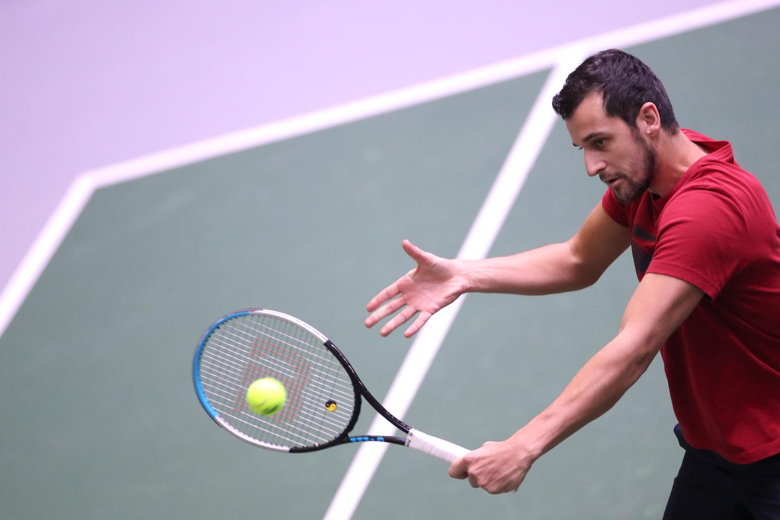 04.12.2021., Arena Madrid, Madrid. Trenin igraca hrvatske reprezentacije uoci sutrasnjeg finala Davis cup-a protiv Rusije. Photo: Sanjin Strukic/PIXSELL