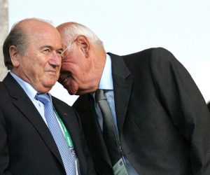 13.06.2006., Olympiastadion, Berlin, Njemacka - Svjetsko nogometno prvenstvo 2006., prvo kolo skupine F, Hrvatska - Brazil. Sepp Blatter i Vlatko Markovic. "nPhoto: Sanjin Strukic/PIXSELL