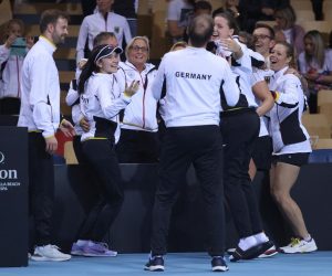 12.11.2022., dvorana Zamet, Rijeka - Billie Jean King Cup, doigravanje za plasman u najvisi rang, Hrvatska - Njemacka. Teniski mec izmedju Petre Marcinko i Anne Lene Friedsam. Photo: Nel Pavletic/PIXSELL
