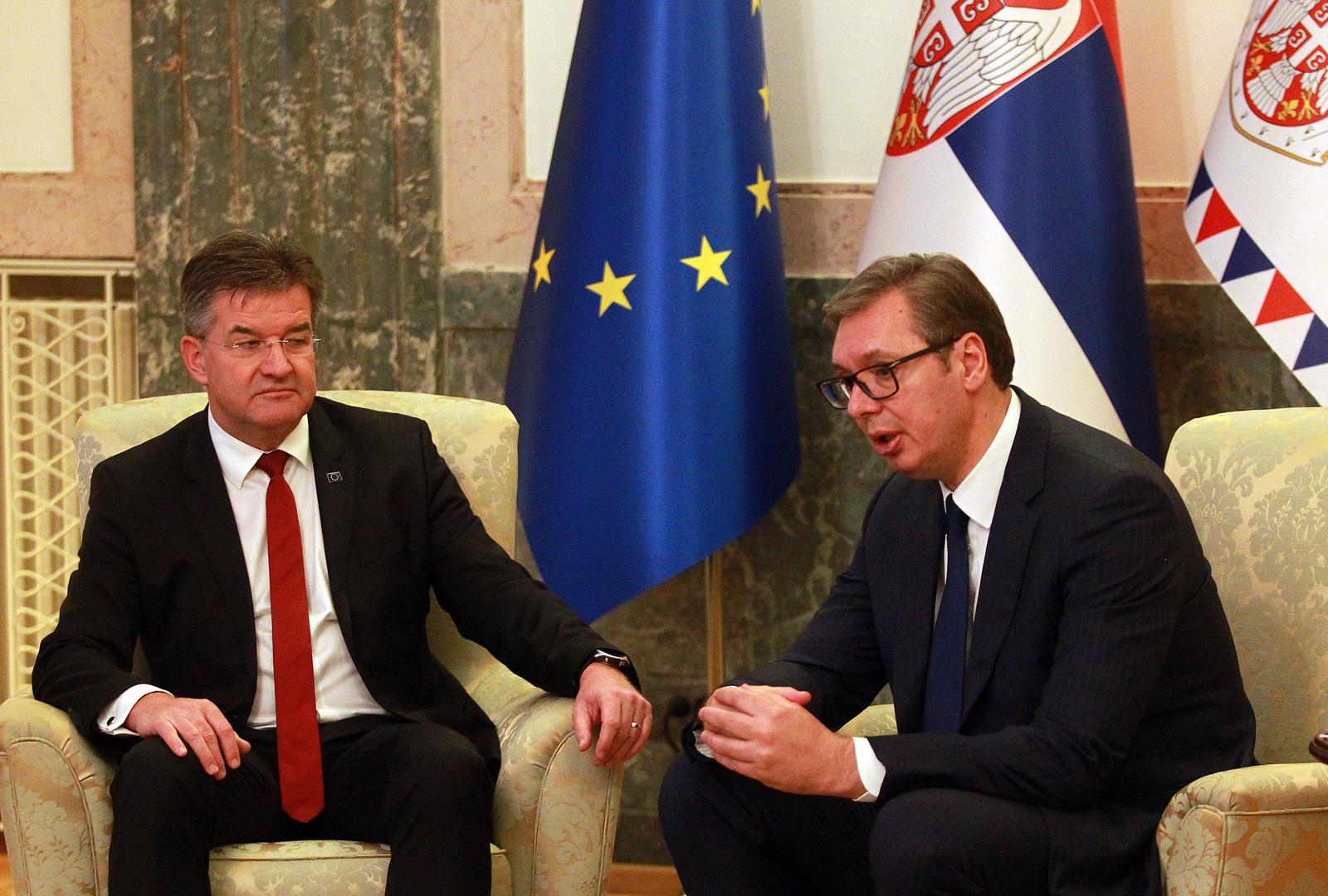 17, October, 2022, Belgrade - The President of the Republic of Serbia, Aleksandar Vucic, met with the European Union's special representative for dialogue between Belgrade and Pristina and other regional issues of the Western Balkans, Miroslav Lajcak. Miroslav Lajcak. 

17, oktobar, 2022, Beograd - Predsednik Republike Srbije Aleksandar Vucic sastao se sa specijalnim predstavnikom Evropske unije za dijalog Beograda i Pristine i druga regionalna pitanja Zapadnog Balkana Miroslavom Lajcakom.  Photo: A.K./ATAImages/PIXSELL