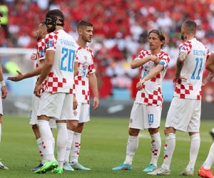 23.11.2022., stadion Al Bayt, Al Khor, Katar - FIFA Svjetsko prvenstvo, skupina F, 1. kolo, Maroko - Hrvatska. Ivan Perisic, Josko Gvardiol, Andrej Kramaric, Luka Modric, Marcelo Brozovic. Photo: Goran Stanzl/PIXSELL