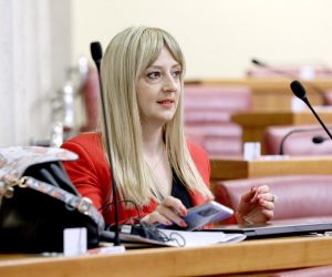 27.05.2022., Zagreb - Sabor 11. sjednicu nastavlja raspravom o prijedlogu zakona o provedbi Uredbe Vijeca EU o nadleznosti, priznavanju i izvrsenju odluka u bracnim sporovima i u stvarima povezanima s roditeljskom odgovornoscu. Tema nije izazvala skoro nikakavi interes, pas u na pocetku sjednice u Sabornici, uz drzavnu tajnicu Mariju Pletikosu i predsjedavajuceg Antu Sanadera, bile samo tri zastupnice: Anita Pocrnic Radosevic, Irena Simunic i Martina Vlasic Iljkic,
  Photo: Patrik Macek/PIXSELL