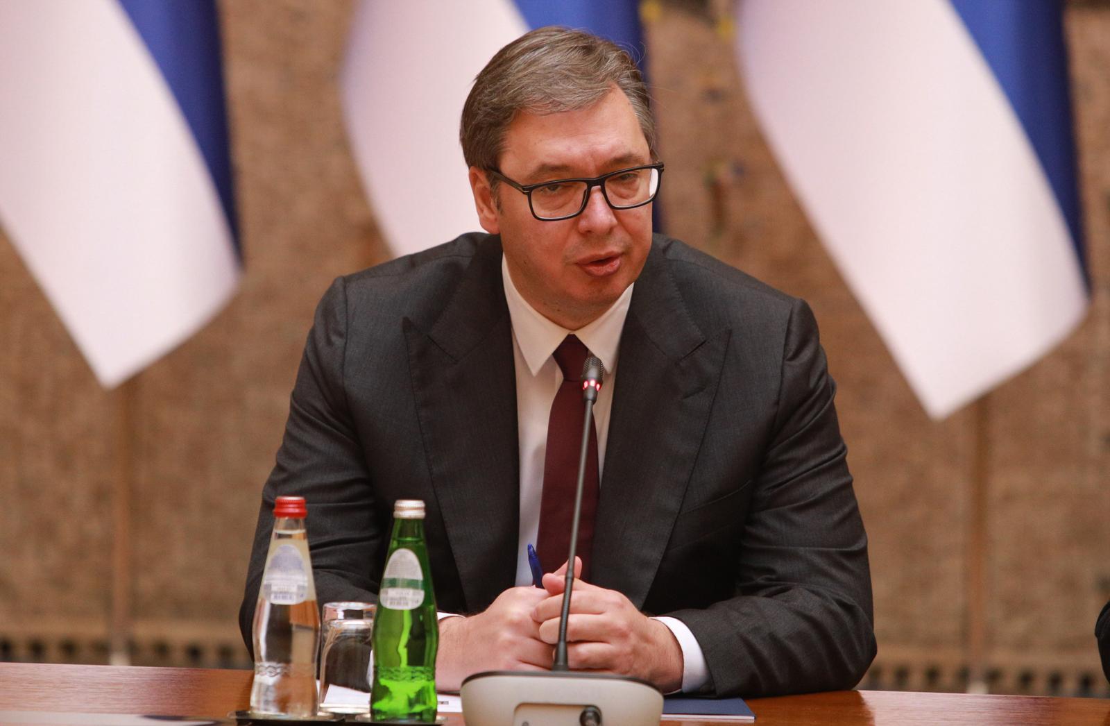 27, October, 2022, Belgrade - The President of the Republic of Serbia, Aleksandar Vucic, met with representatives of Serbs from Kosovo and Metohija in the Palace of Serbia. Aleksandar Vucic. Photo: Milos Tesic/ATAImages

27, oktobar, 2022, Beograd  - Predsednik Republike Srbije Aleksandar Vucic sastao se sa predstavnicima Srba sa Kosova i Metohije u Palati Srbija. Photo: Milos Tesic/ATAImages Photo: Milos Tesic/ATAImages/PIXSELL