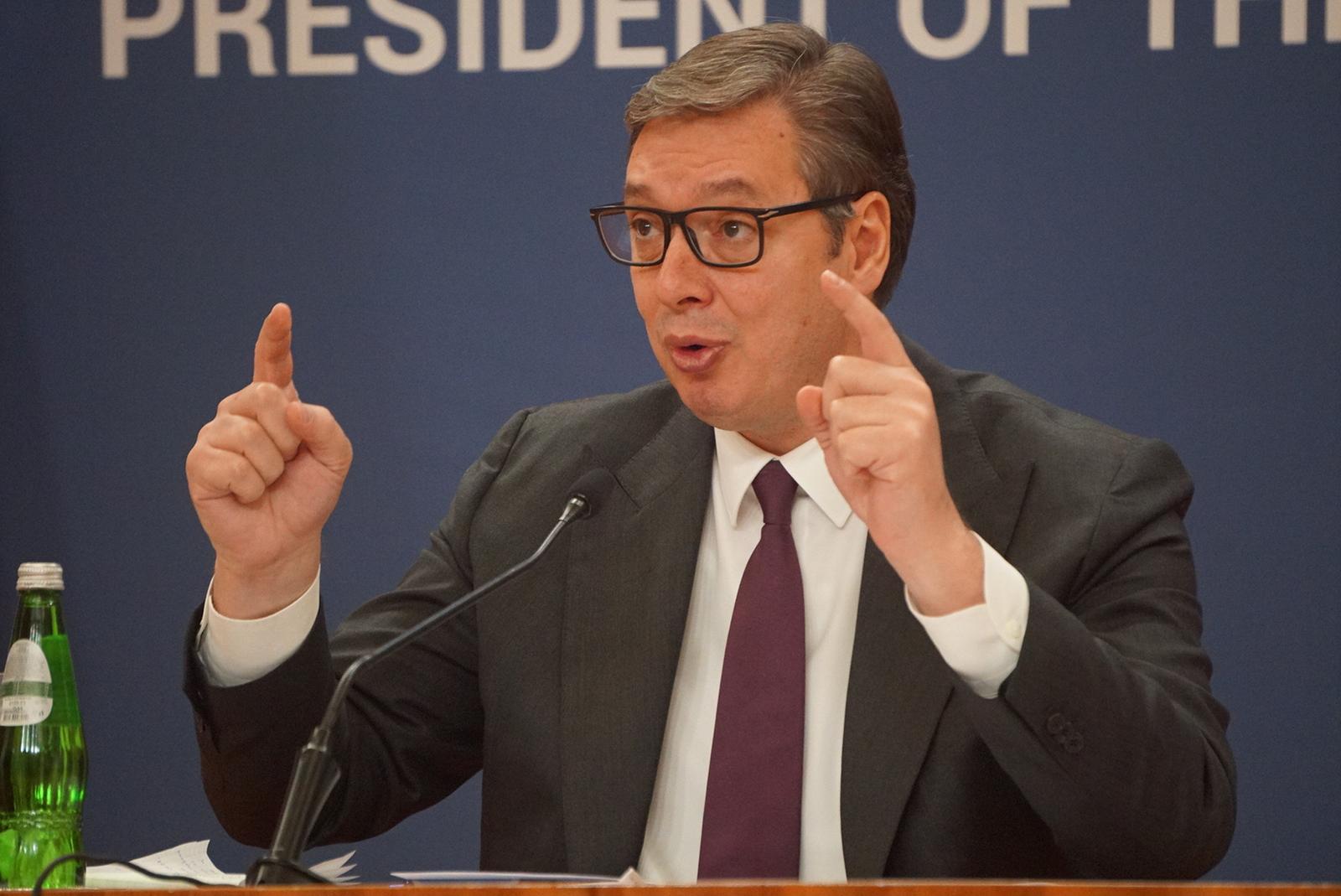27, October, 2022, Belgrade - Press conference of the President of the Republic of Serbia, Aleksandar Vucic, after the session of the National Security Council held in the Palace of Serbia. Aleksandar Vucic. Photo: M.M./ATAImages

27, oktobar, 2022, Beograd - Konferencija za novinare predsednika Republike Srbije Aleksandra Vucica posle sednice Saveta za nacionalnu bezbednost koja je odrzana u Palati Srbija. Photo: M.M./ATAImages Photo: M.M./ATAImages/PIXSELL