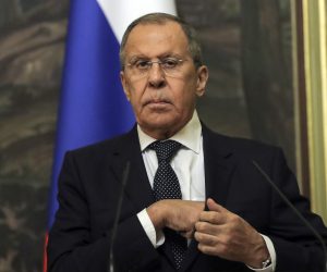 epaselect epa10293463 Russian Foreign Minister Sergei Lavrov speaks at a press conference with Indian External Affairs Minister Dr. Subrahmanyam Jaishankar during their meeting in Moscow, Russia, 08 November 2022.  EPA/MAXIM SHIPENKOV
