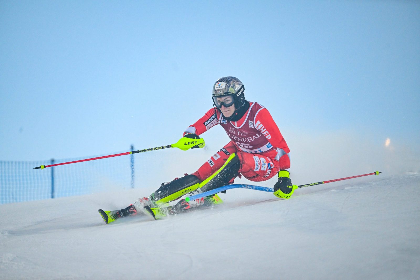 epa10315647 Leona Popovic of Croatia in action during the first round of the Women’s Slalom race at the FIS Ski World Cup in Levi, Finland, 20 November 2022.  EPA/KIMMO BRANDT