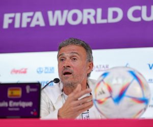 epa10320059 Spain national team head coach Luis Enrique during a press conference at the Qatar National Convention Center (QNCC) in Doha , Qatar, 22 November 2022. Spain will face Costa Rica in their next FIFA World Cup 2022 match on 23 November.  EPA/ABIR SULTAN