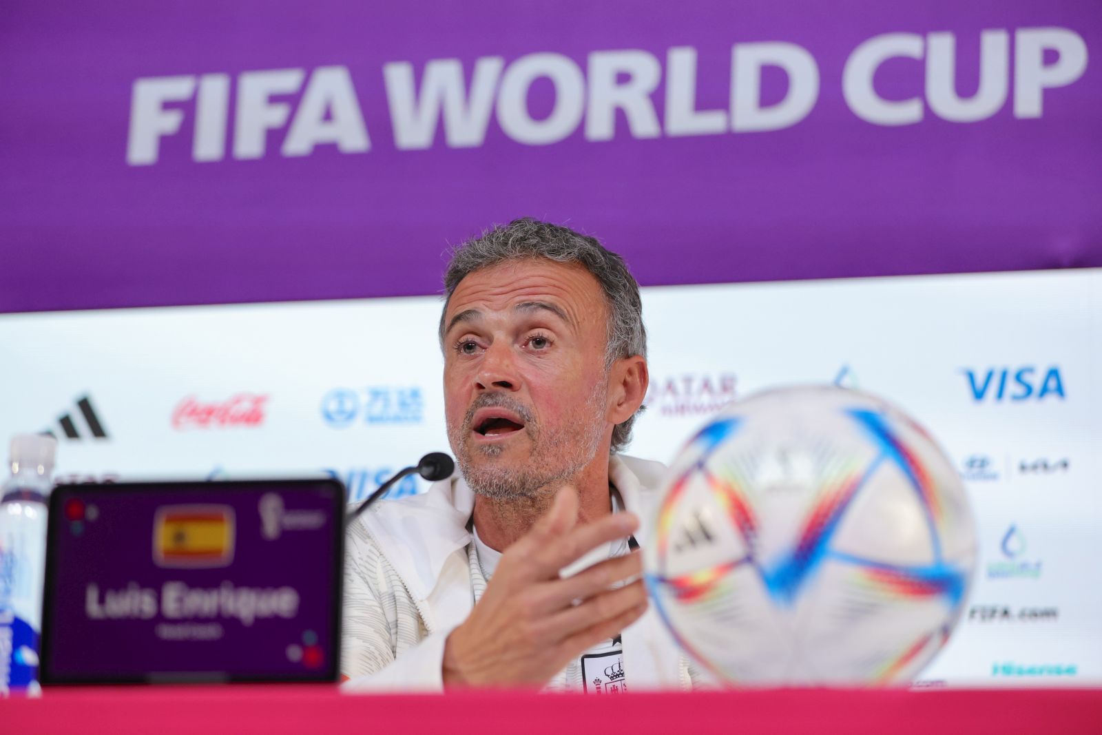 epa10320059 Spain national team head coach Luis Enrique during a press conference at the Qatar National Convention Center (QNCC) in Doha , Qatar, 22 November 2022. Spain will face Costa Rica in their next FIFA World Cup 2022 match on 23 November.  EPA/ABIR SULTAN