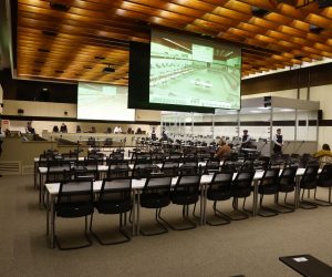 epa10338094 A view of the courtroom prior to the selection of the jury for the 2016 Brussels and Maelbeek attacks trial at the Justitia building in Brussels, Belgium, 30 November 2022. The jury selection for the trial begins on 30 November following a delay over defendants cubicles. The charges will be read on 05 December 2022. Nine people face terrorism charges for the terrorist attacks on Brussels airport and Maelbeek metro station on 22 March 2016, in which 32 people died and hundreds were injured.  EPA/STEPHANIE LECOCQ / POOL