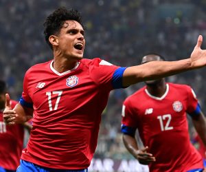 epa10342807 Yeltsin Tejeda of Costa Rica celebrates after scoring the 1-1 during the FIFA World Cup 2022 group E soccer match between Costa Rica and Germany at Al Bayt Stadium in Al Khor, Qatar, 01 December 2022.  EPA/Georgi Licovski