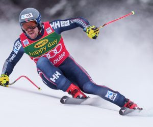 epa10333486 Aleksander Aamodt Kilde of Norway in action during the Men's Super-G race at the FIS Alpine Skiing World Cup in Lake Louise, Alberta, Canada, 27 November 2022.  EPA/Nick Didlick