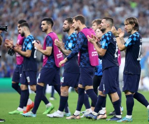 Lusail, 13.12.2022. -  Polufinalna utakmica SP-a Katar 2022 Hrvatska - Argentina na stadionu Lusail Iconic. Na fotografiji Joško Gvardiol, Josip Šutalo, Marko Livaja, Borna Barišić, Mateo Kovačić, Luka Modrić. foto HINA/ Damir SENČAR/ dk