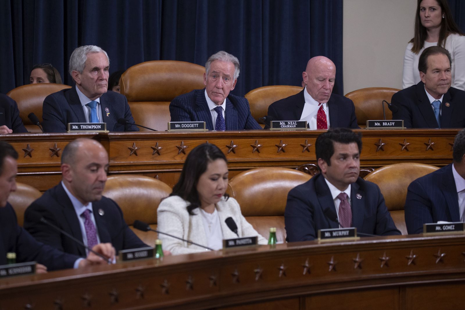 epa10375227 House Ways and Means Committee Chairman Richard Neal (Top 2-L) and Republican Representative of Texas Kevin Brady (Top 2-R) attend as the House Ways and Means Committee votes to release former US President Donald J. Trump's tax returns to the public, on Capitol Hill in Washington, DC, USA, 20 December 2022. The House Ways and Means Committee approved the release of six years of tax returns of former US President Donald J. Trump.  EPA/MICHAEL REYNOLDS