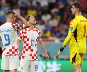 01.12.2022., stadion Ahmad Bin Ali, Al Rayyan, Katar - FIFA Svjetsko prvenstvo, skupina F, 3. kolo, Hrvatska - Belgija. Andrej Kramaric, Luka Modric, Thibaut Courtois Photo: Goran Stanzl/PIXSELL
