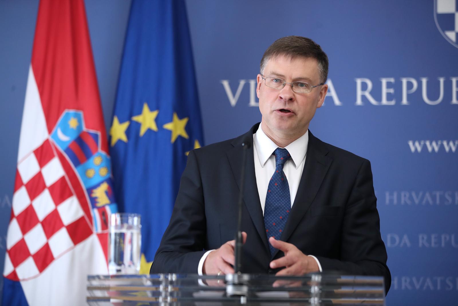 02.06.2022., Zagreb - Konferencija za medije nakon sastanka predsjednika Vlade Andreja Plenkovica i izvrsnog potpredsjednika Europske komisije za Valdisa Dombrovskisa.  Photo: Sanjin Strukic/PIXSELL